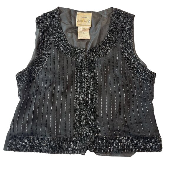 JOSEPH RIBKOFF Vest Black Vintage Silk Sequinned Size Small - Picture 5 of 13